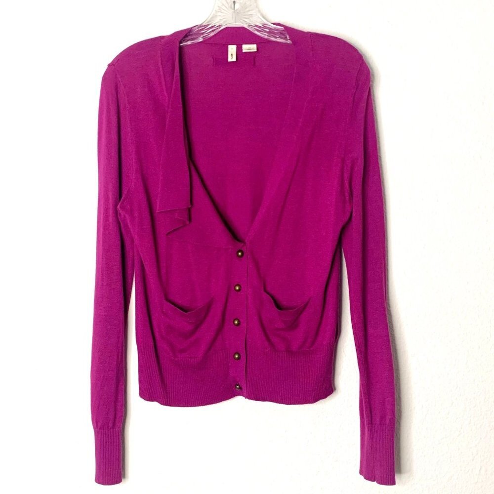 Anthropologie Moth Fuchsia Flutter Long Sleeve Cardigan Women’s Size Medium
